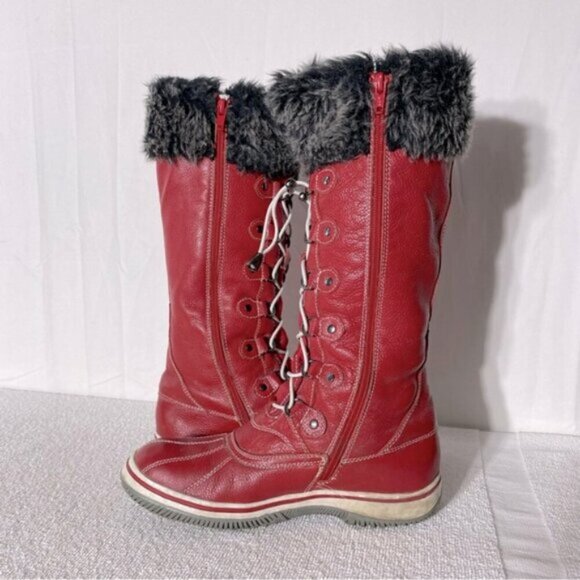 Vintage Atelier Noir Thinsulate Red Leather Lace Up Round Toe Winter Boots 8 - Picture 11 of 13